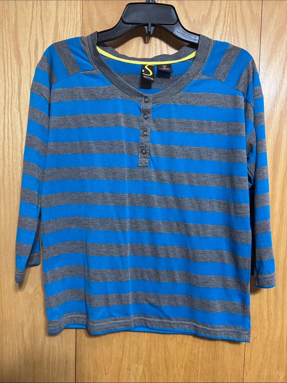 Sportelle Blue and Gray Striped 3/4-Sleeve Henley